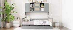 English Elm Full Size Wooden Daybed With Storage Drawers, Integrated Shelving, Stylish Gray Finish For Bedrooms N820S00042E