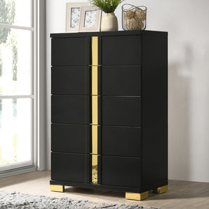 English Elm Black Sleek Chest with Gold Accents and Acrylic Trim, Dust‑Proof Drawers, Metal Bracket Legs, Modern Appeal Black,Gold 20 L x 35 W x 50 H B2741P370857