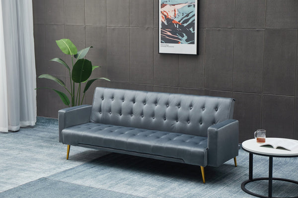 English Elm SOFA Velvet Convertible Sofa Bed with Golden Legs, Solid Wood Frame, Compact Design for Small Spaces Dark Gray B205P246433