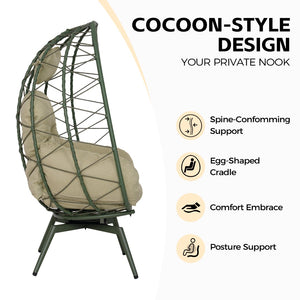 English Elm Oversized Swivel Wicker Egg Chair with Plush Cushions for Patio or Indoor Lounge T5880P501011