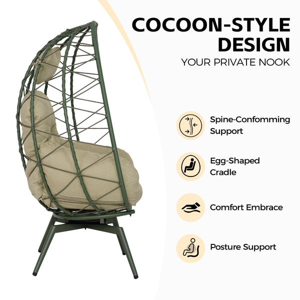 English Elm Oversized Swivel Wicker Egg Chair with Plush Cushions for Patio or Indoor Lounge T5880P501011