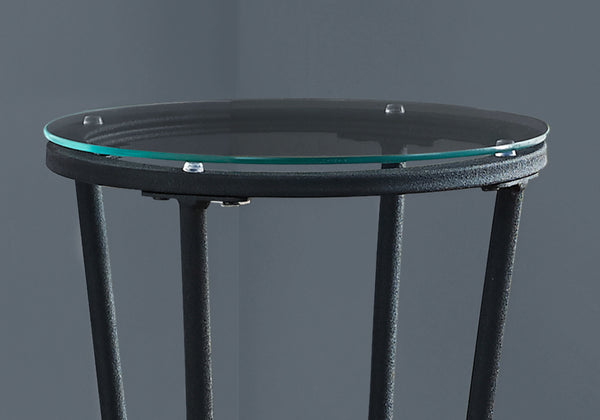 English Elm Accent hammered metal accent table with tempered glass top — modern black side end plant stand B2710P219263