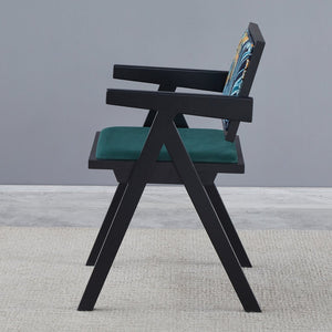 English Elm 2 Elegant Black Rubberwood Dining Chairs With Armrests - Medieval Style, Comfortable Rattan Seats W2720P237608