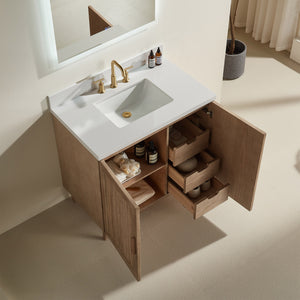 English Elm Fully Assembled 36'' Light Coffee Single Sink Bathroom Vanity With Solid Wood & Engineered Top W1826P343430