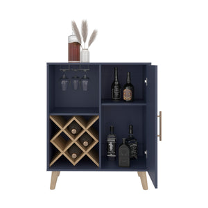 English Elm Cave Blue & Walnut Low Bar Cabinet with Open Shelves, Compact Engineered Wood Storage for Home Bars B070P391788
