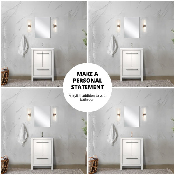 English Elm White Bath Vanity Set With Cultured Marble Top, Chrome Faucet, And 18" Mirror For Small Spaces B2731S02039-GIGA