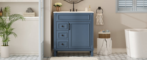 English Elm 30" Bathroom Vanity With Elegant Ceramic Sink – French-Inspired Design, Soft-Close Drawers & Storage N710P323328C