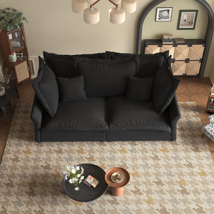 English Elm 90.55" Deep Seat Couches Velvet Cloud Sofa with Removable Cushions, Multiple Pillows, 800lb Capacity Black W1885P234641