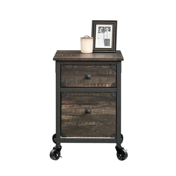 English Elm File Pedestal Rolling Cabinet Dark Oak Finish Metal Frame Home Office Storage B356P354418