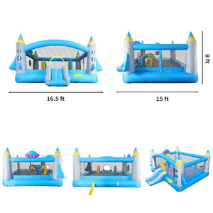 English Elm Multifunctional Kids Backyard Bounce and Slide Inflatable with Blower Mesh Walls W1677115481