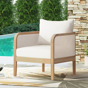 English Elm Christopher Knight Home® - Outdoor Acacia Wood Club Chair with Weatherproof Textilene, Plush Removable Cushion, 400lb Capacity, Light Teak Beige Finish WF532233BGE