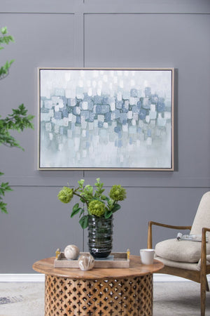 English Elm 47.2X35.4X1.5" Elegant Gray And Silver Abstract Landscape Oil Painting In Framed Modern Style W2078P313334