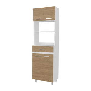 English Elm Tall Freestanding Pantry Cabinet with Microwave Shelf Drawer and Enclosed Storage B128P458629