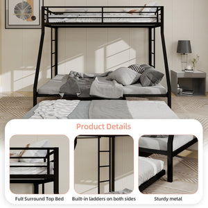 English Elm High Stability Square Tube Bunk Bed With Rolling Trundle & Ladder - Modern Black Design For Space-Saving W1935P360871