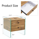 English Elm Double-Drawer Bedside Table. The Board Surface Is Mdf Sticker, and Both Sides Are Transparent Tempered Glass. The Design Is Simple and Elegant, With Excellent Storage Functions.