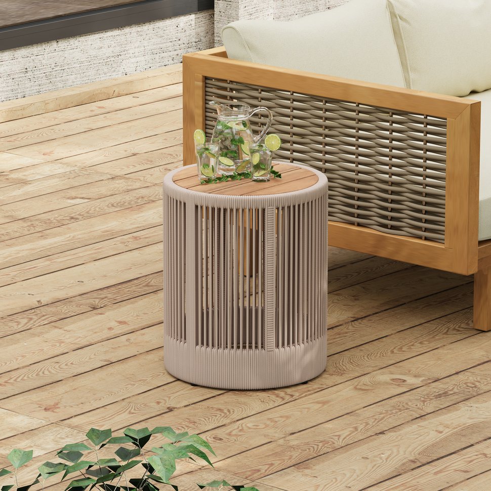 English Elm Christopher Knight Home® - Outdoor Rattan Rope & Acacia Wood Side Table - Stylish Patio Accent For Garden, Balcony & More! N770P298633B