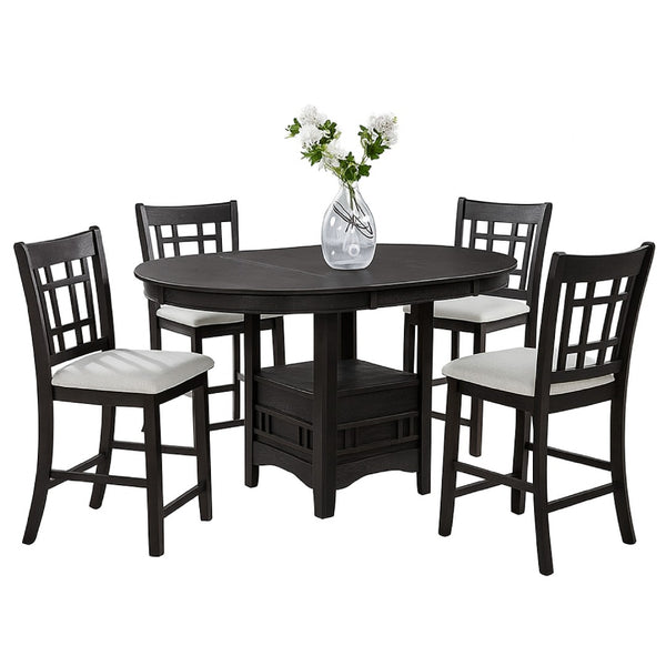English Elm Mipo Counter Height Dining Chairs Two-tone Grid Back with White Upholstered Seats Set Charcoal Black B056P417085
