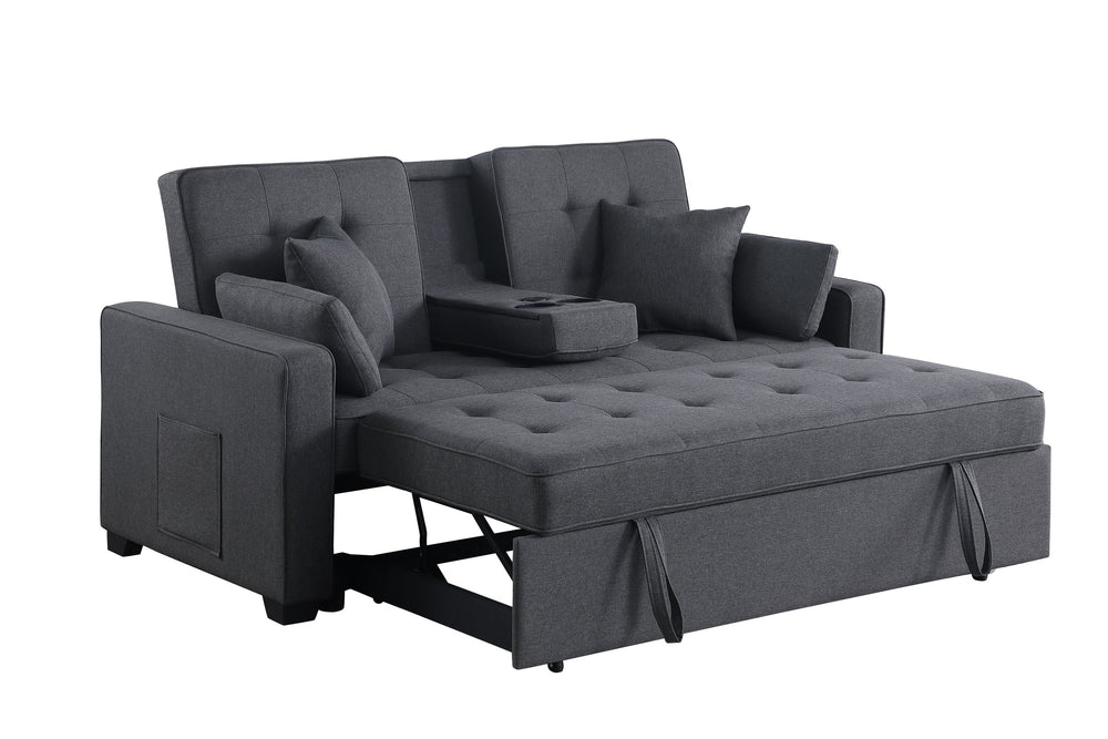English Elm Cody 70"W Dark Gray Linen Convertible Sleeper Loveseat With Console, Usb Ports, And Storage Pockets B061S00835