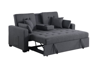 English Elm Cody 70"W Dark Gray Linen Convertible Sleeper Loveseat With Console, Usb Ports, And Storage Pockets B061S00835