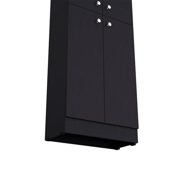 English Elm Pantry Cabinet Coahoma Black – Engineered Wood Kitchen Storage with Four Doors, Ample Shelves, Durable Design B092P191182