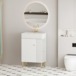 English Elm 21.6" Bathroom Vanity with Ceramic Sink Open Shelving Soft Close Cabinet White W1573S00022