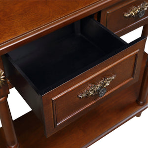 English Elm Retro Curved Wood Console Table 52" Half Moon Entry Table with Solid Pine, 2 Drawers & Shelf, Cherry Finish W1202P248850