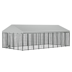 English Elm Large Heavy Duty Metal Dog Run Pen with Roof Cover for Backyard Animal Enclosure W1820S00025