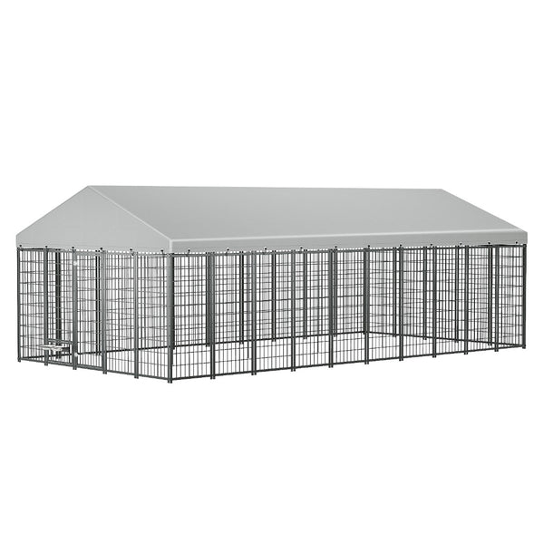 English Elm Large Heavy Duty Metal Dog Run Pen with Roof Cover for Backyard Animal Enclosure W1820S00025