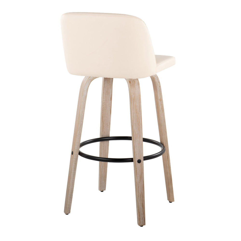 English Elm Toriano 30" Mid-Century Modern Swivel Barstool Set of 2 — Upholstered Faux Leather, Wood Legs, Footrest Cream B202S00700