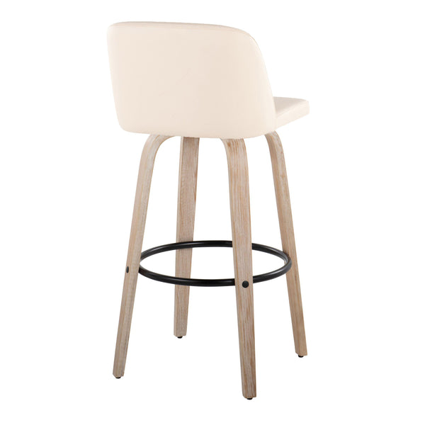 English Elm Toriano 30" Mid-Century Modern Swivel Barstool Set of 2 — Upholstered Faux Leather, Wood Legs, Footrest Cream B202S00700
