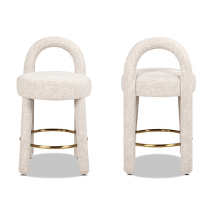 English Elm Jennifer Taylor Home - Penny Fully Upholstered 26.5" Counter Stool Set of 2 in Travertine Beige Chenille with Brass Ring Footrest B2719P360149
