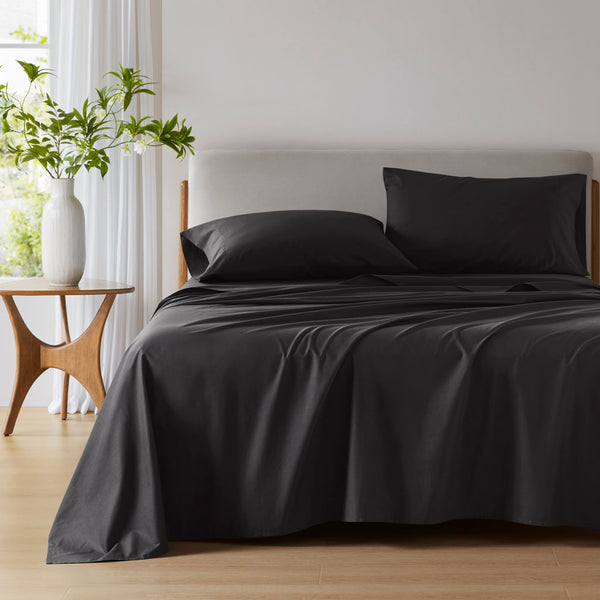 JLA Home 510 Design - 100% Cotton breathable sheet set — OEKO-TEX certified, ultra-soft durable weave for year-round comfort Black AM20-0361