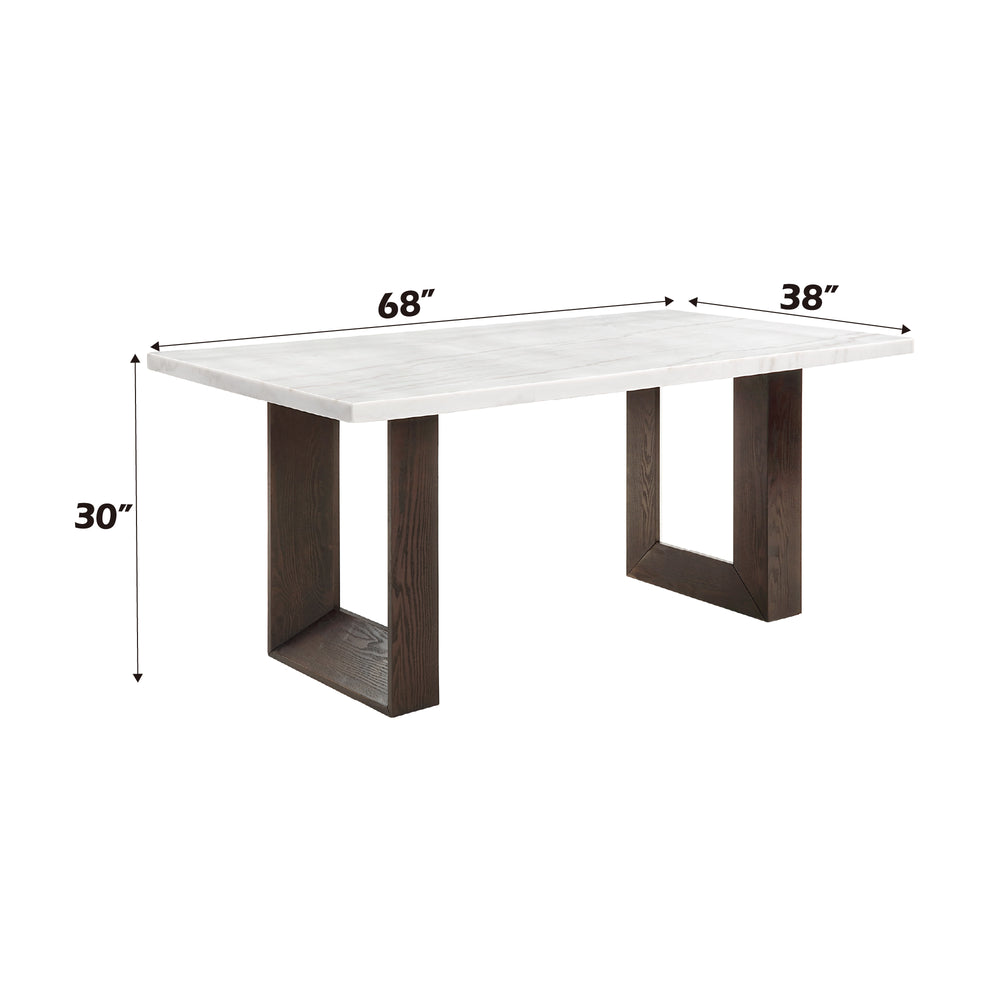 English Elm Edwyn Luxurious White Marble Top Dining Table with Double U Espresso Base, Natural Elegance B2726S00087