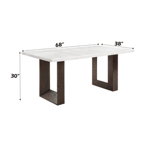 English Elm Edwyn Luxurious White Marble Top Dining Table with Double U Espresso Base, Natural Elegance B2726S00087