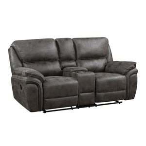 English Elm Plush Reclining Sofa and Loveseat Set Microfiber Upholstered Living Room Furniture Gray B011S01293