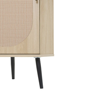 English Elm Corner freestanding rattan cabinet with metal base, slim corner shelf stand for living room space-saving storage and soft-touch black handle Natural W688P160490