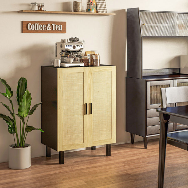 English Elm Homcom Stylish Sideboard Buffet Cabinet With Rattan Doors, Adjustable Shelves, Modern Boho Design W2225P217720