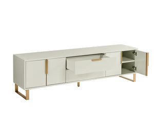 Sunpan Barnette Glamorous Media Console & Cabinet in High Gloss Cream with Gold Hardware & Storage Solutions