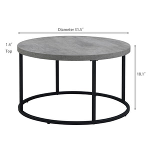 English Elm 31.5" Round Oak Finish Coffee Table Matte Black Steel Base for Modern Living Rooms Gray W3151P352762