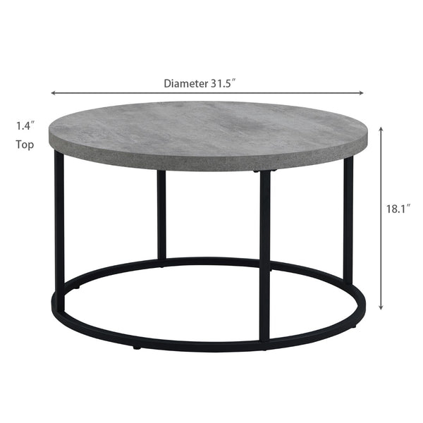 English Elm 31.5" Round Oak Finish Coffee Table Matte Black Steel Base for Modern Living Rooms Gray W3151P352762