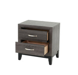 Modern Rustic Grey Oak Nightstand, 2 Drawers, Solid Wood, Sturdy Design