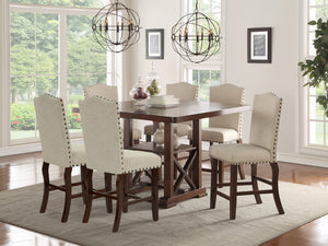 English Elm Classic Contemporary 7pc Dining Set with Extendable Leaf and Upholstered Nailhead Side Chairs, Elegant Finish Cherry 56 L x 56 W x 7 H B011S01793