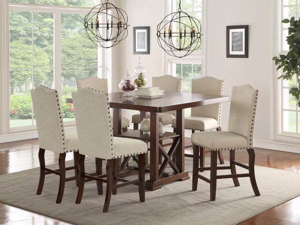 English Elm Classic Contemporary 7pc Dining Set with Extendable Leaf and Upholstered Nailhead Side Chairs, Elegant Finish Cherry 56 L x 56 W x 7 H B011S01793