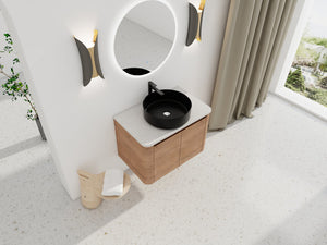 English Elm 30'' Wall-Mounted Bathroom Vanity With Ceramic Art Sink & Soft-Close Doors For Modern Style W999S00388