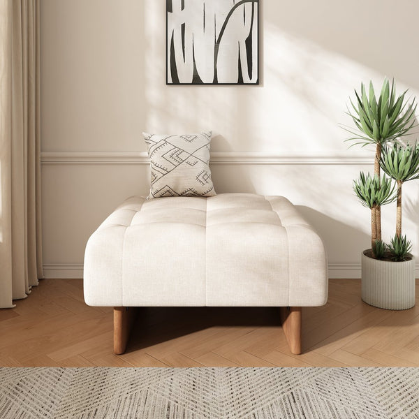 English Elm Christopher Knight Home® - Square Upholstered Tufted Linen Ottoman with Pocket Coil Comfort, Rubber Wood Legs, Beige, 32" N757P296692I