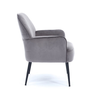 English Elm Velvet Barrel Accent Chair Tufted Shell Back with Metal Legs for Living Room Grey W5722P462512