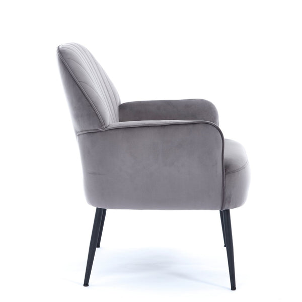 English Elm Velvet Barrel Accent Chair Tufted Shell Back with Metal Legs for Living Room Grey W5722P462512
