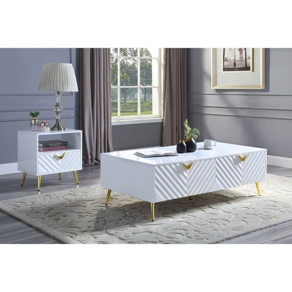 English Elm White High Gloss Modern End Table with Drawer & Open Shelf, Metal Legs, Smooth 2/3 Extension Glide (White) B062P189207