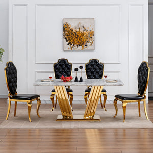 English Elm Marble Dining Table For 6 – Modern Faux Marble Kitchen Table With Chrome Base, Stylish & Durable Design W3456S00020