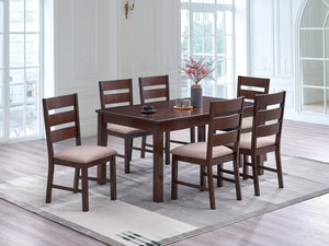 English Elm Contemporary Cherry 7pc Dining Set with Melamine Top, Solid Wood Legs, Fabric Cushion Seats, 59" Table B011S00977